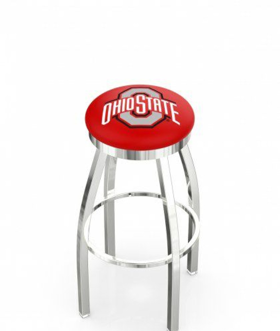 Game Room & Fan Cave * | Discount Ohio State Buckeyes Chrome Swivel Bar Stool With Accent Ring