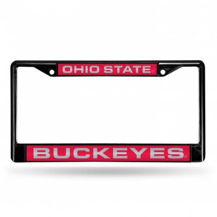 Car Accessories * | Discount Ohio State Buckeyes Laser Black License Plate Frame