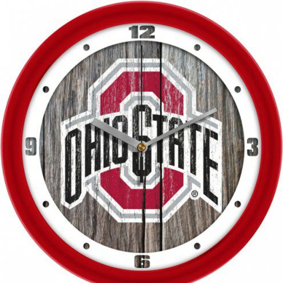 Home & Office Decor * | Discount Ohio State Buckeyes Weathered Wall Clock