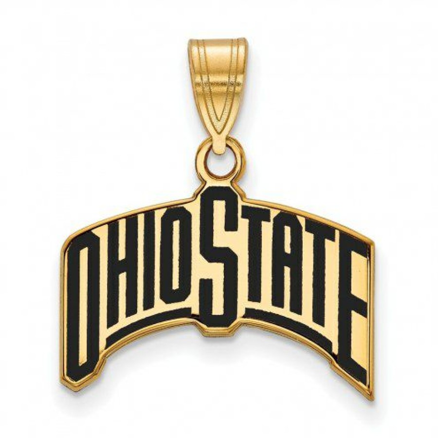 Watches & Jewelry * | Discount Ohio State Buckeyes Sterling Silver Gold Plated Large Enameled Pendant