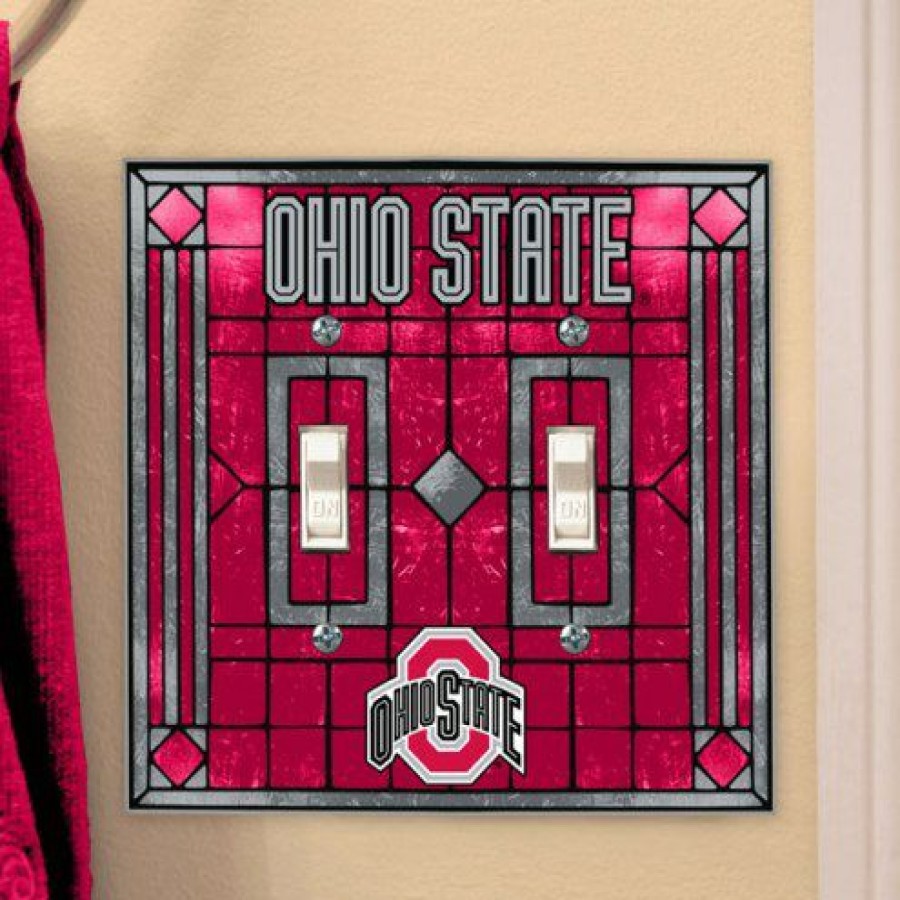 Home & Office Decor * | Discount Ohio State Buckeyes Glass Double Switch Plate Cover