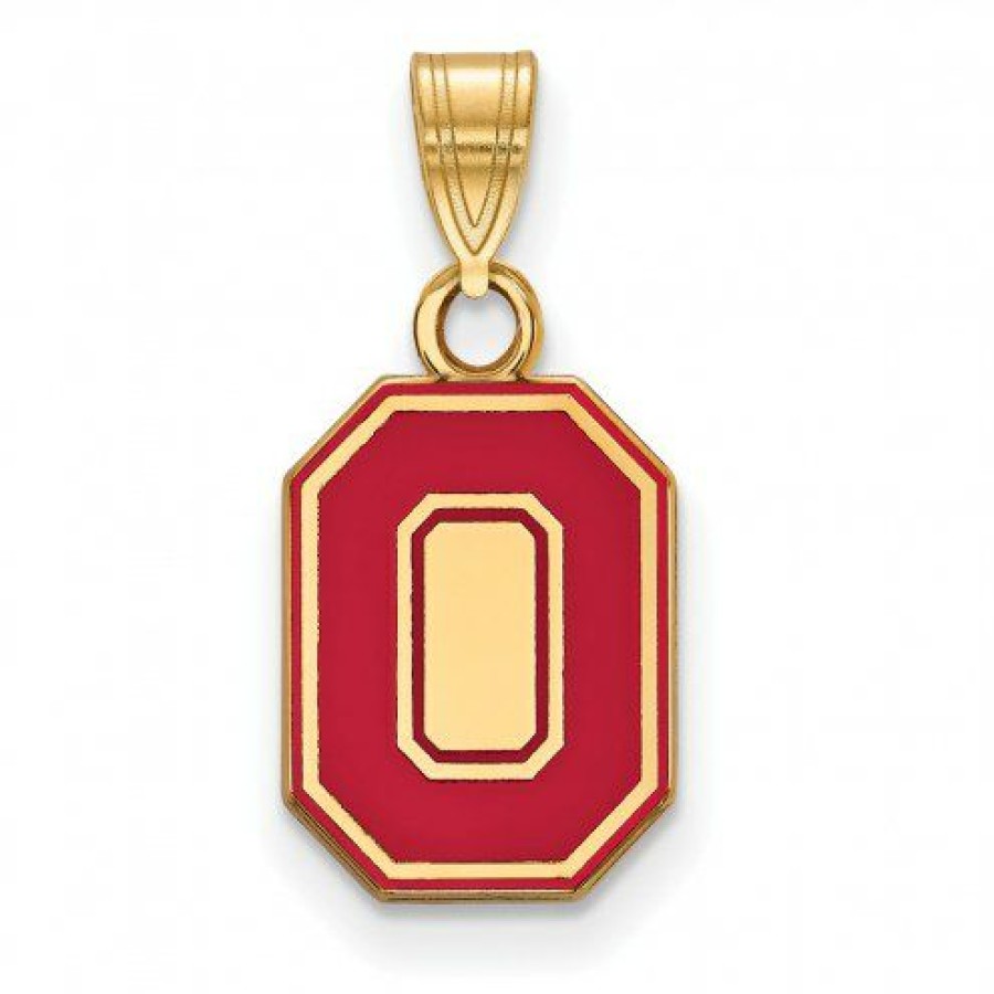 Watches & Jewelry * | Discount Ohio State Buckeyes Sterling Silver Gold Plated Small Enameled Pendant