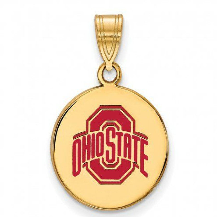 Watches & Jewelry * | Discount Ohio State Buckeyes Sterling Silver Gold Plated Medium Enameled Disc Pendant