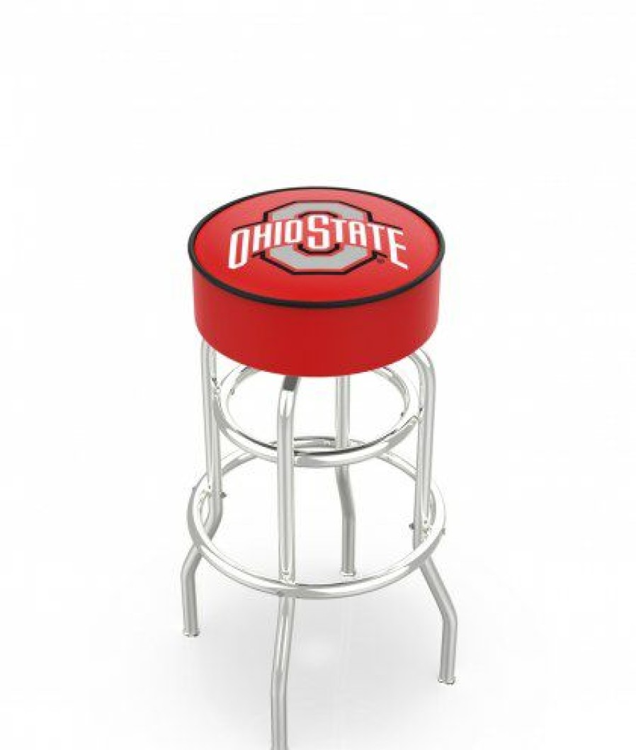 Game Room & Fan Cave * | Discount Ohio State Buckeyes Double-Ring Chrome Base Swivel Bar Stool