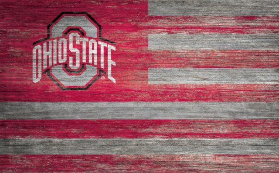 Home & Office Decor * | Discount Ohio State Buckeyes 11 X 19 Distressed Flag Sign