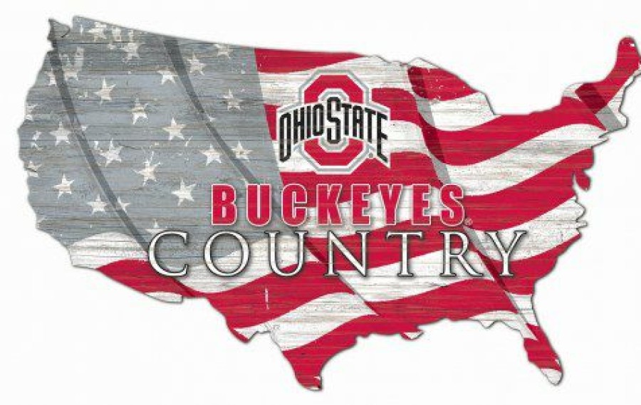 Home & Office Decor * | Discount Ohio State Buckeyes 15 Usa Flag Cutout Sign