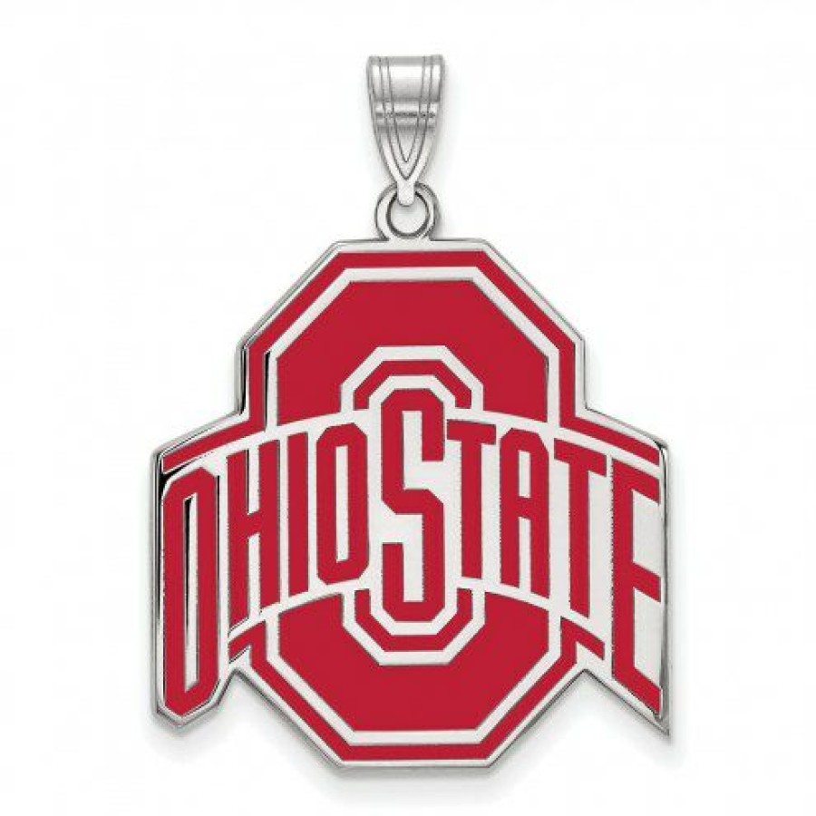 Watches & Jewelry * | Discount Ohio State Buckeyes Sterling Silver Extra Large Enameled Pendant