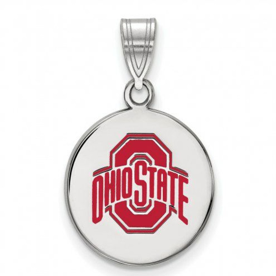 Watches & Jewelry * | Discount Ohio State Buckeyes Sterling Silver Medium Enameled Disc Pendant