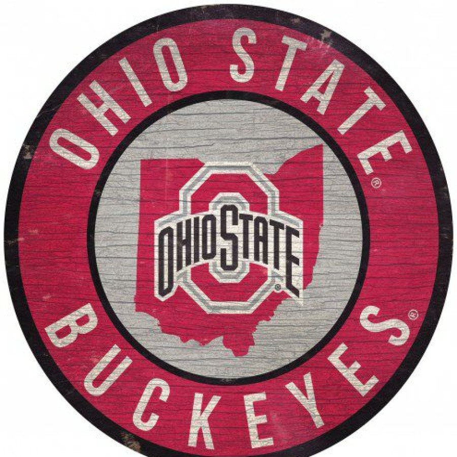 Home & Office Decor * | Discount Ohio State Buckeyes 12 Circle With State Sign