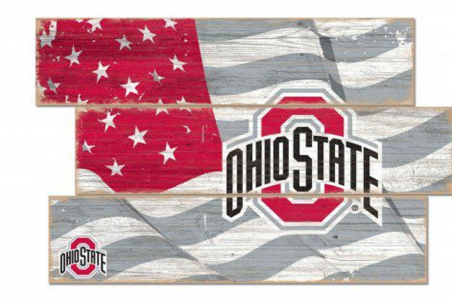 Home & Office Decor * | Discount Ohio State Buckeyes Flag 3 Plank Sign