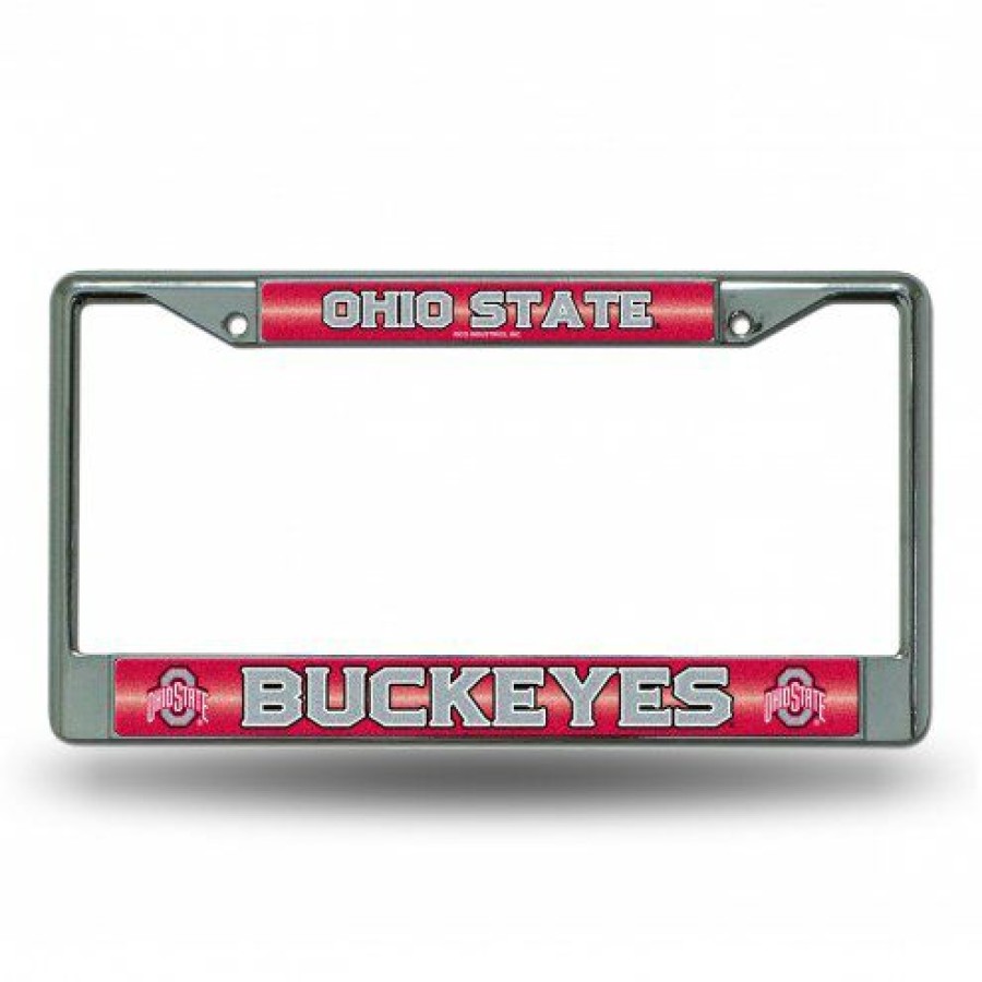 Car Accessories * | Discount Ohio State Buckeyes Chrome Glitter License Plate Frame