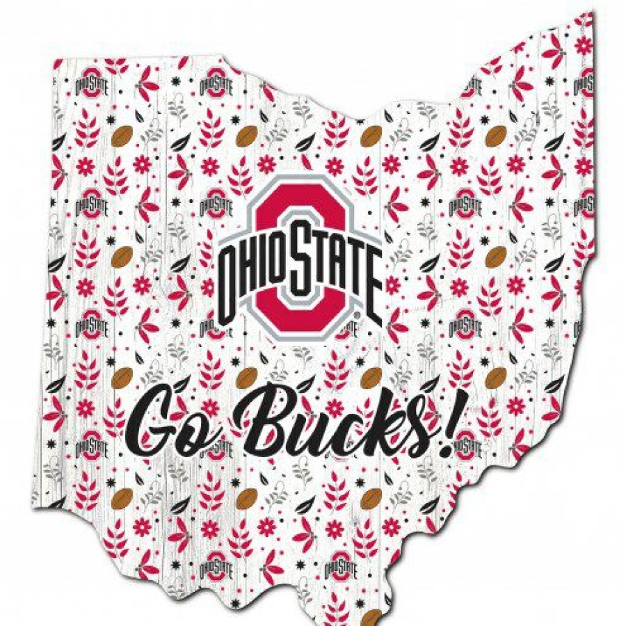 Home & Office Decor * | Discount Ohio State Buckeyes 24 Floral State Sign