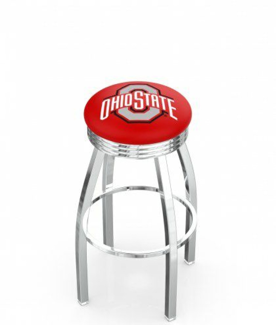 Game Room & Fan Cave * | Discount Ohio State Buckeyes Chrome Swivel Barstool With Ribbed Accent Ring