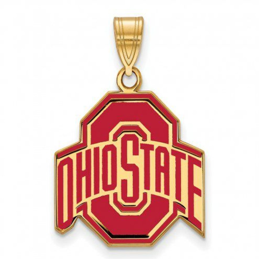 Watches & Jewelry * | Discount Ohio State Buckeyes Sterling Silver Gold Plated Large Enameled Pendant