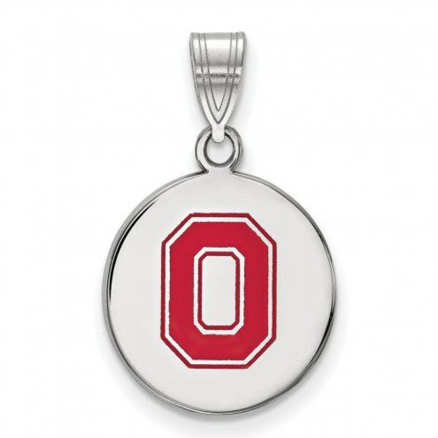 Watches & Jewelry * | Discount Ohio State Buckeyes Sterling Silver Medium Enameled Disc Pendant