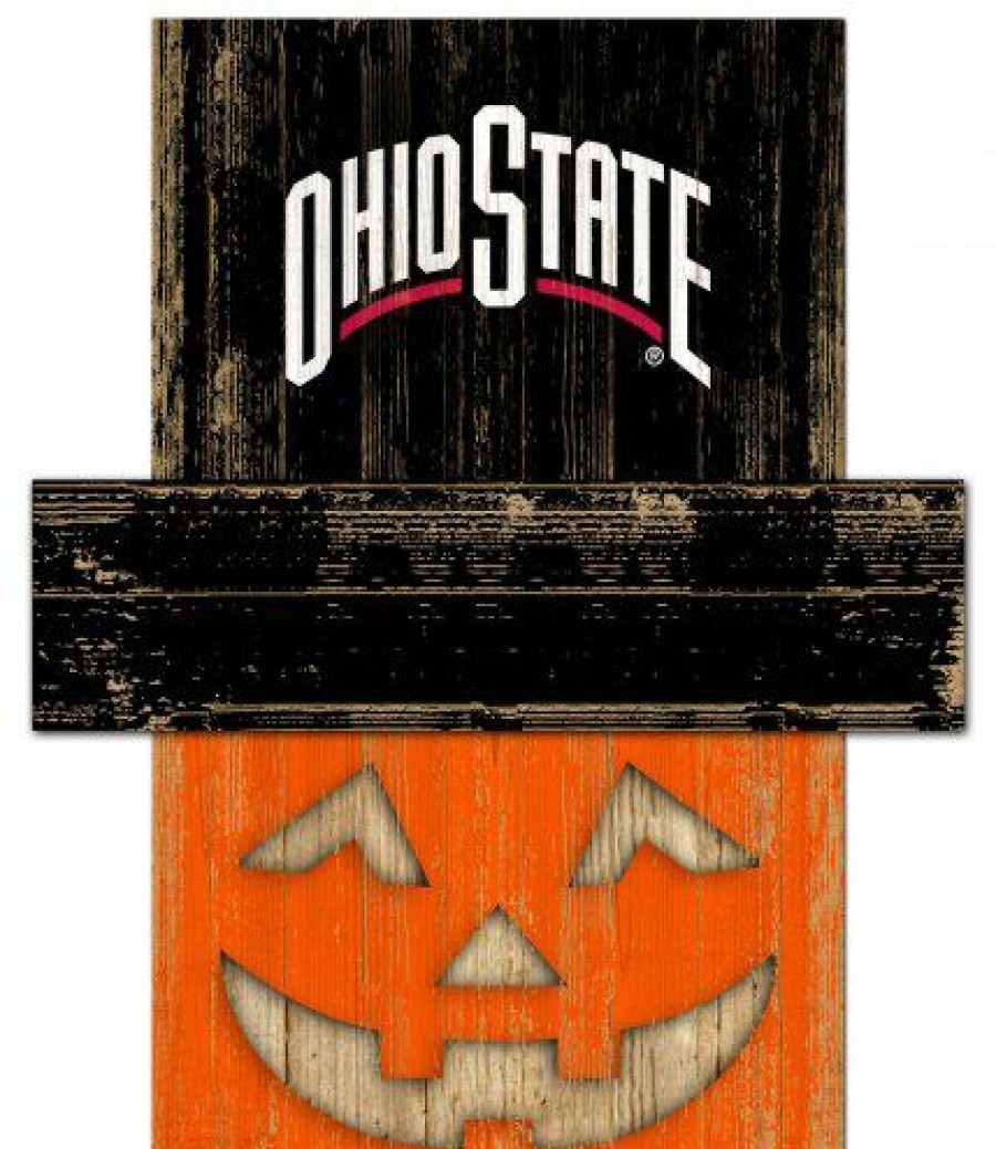 Home & Office Decor * | Discount Ohio State Buckeyes Pumpkin Head Sign