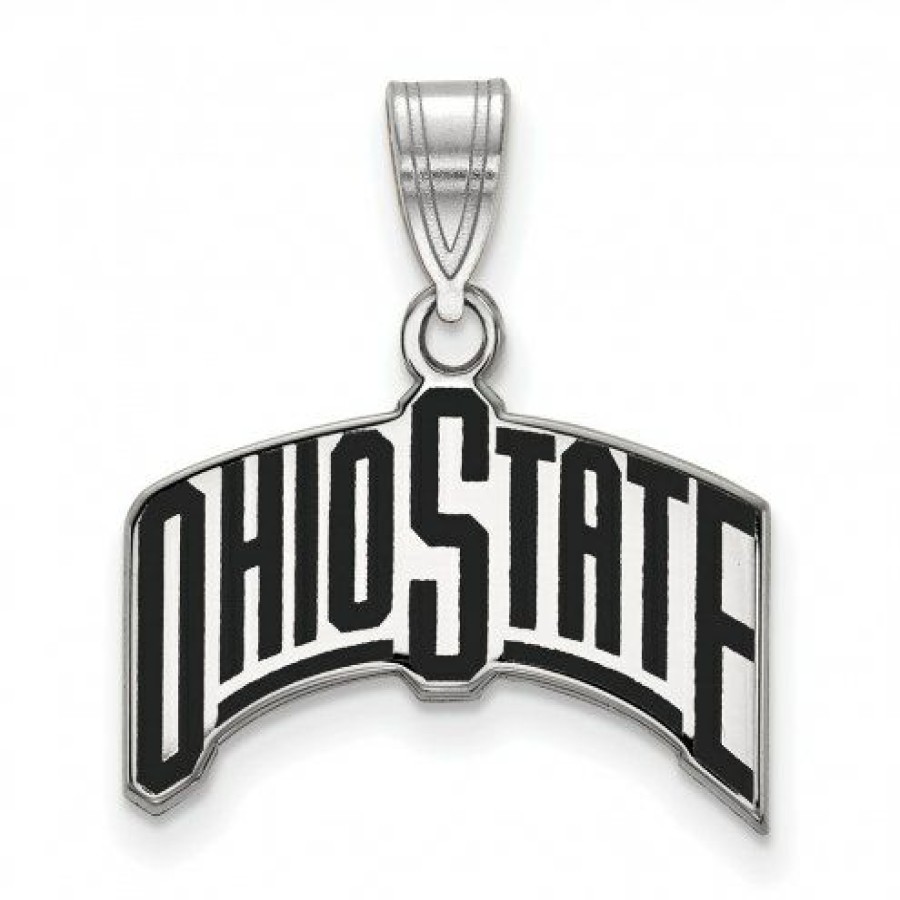 Watches & Jewelry * | Discount Ohio State Buckeyes Sterling Silver Large Enameled Pendant