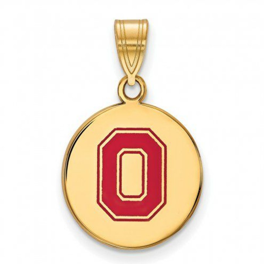 Watches & Jewelry * | Discount Ohio State Buckeyes Sterling Silver Gold Plated Medium Enameled Disc Pendant